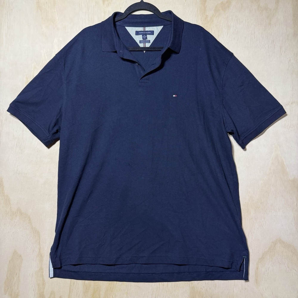 Tommy Hilfiger‎ Polo Shirt Men's XXL Navy Regular Fit Stretch Flag Logo Golf